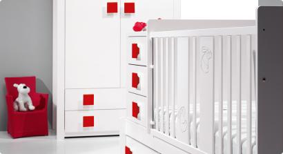 Детская кроватка-трансформер Trama Branco Mate / Vermelho серия Combi Light