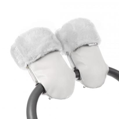 Муфта-рукавички для коляски Esspero Double White Leatherette (Натуральная шерсть)